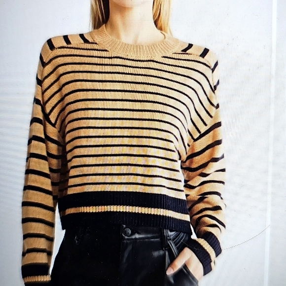 NWT INDUSTRY REPUBLIC CLOTHING Saddle Stripe Crewneck Sweater XL Khaki/Navy - Picture 1 of 9